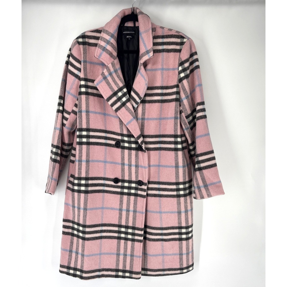 Wednesday's Girl Car Coat Womens Medium Plaid Long Coate Check